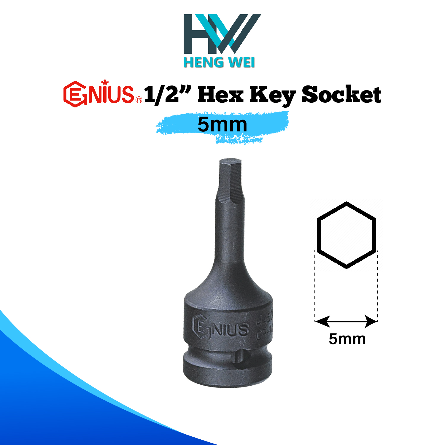 5mm x 1/2" Hex Bit Socket/ Hex Key Socket/ Allen Key Socket